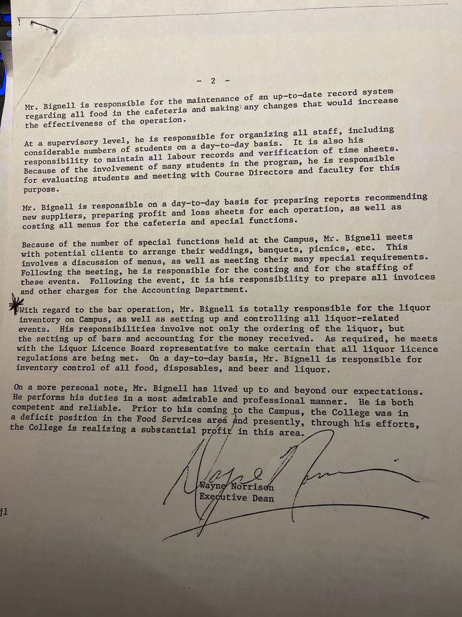 Second page of Bob's 1981 Seneca College evaluation
